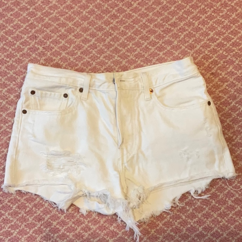 Women's White Distressed Denim Shorts